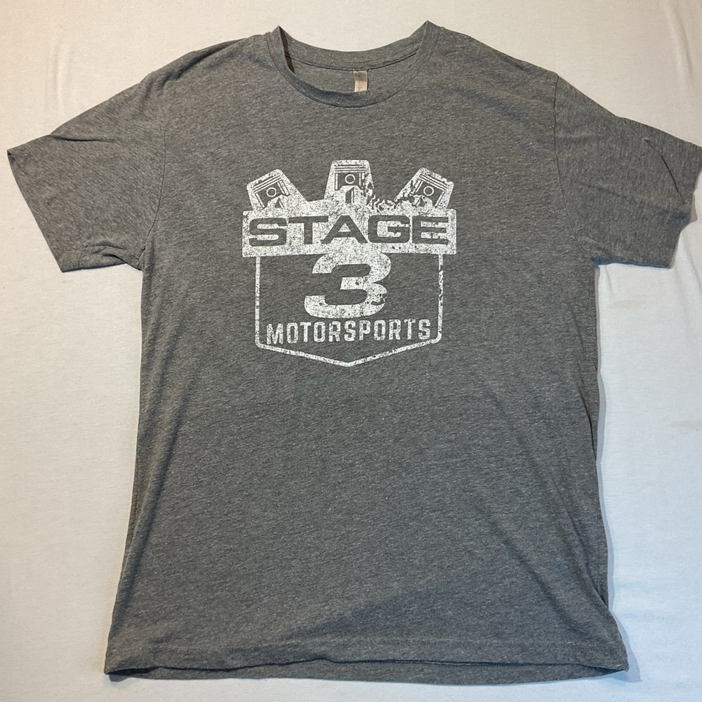 Next Level Apparel Soft Gray/White Stage 3 Motorsports, Size Large, Car, Engine‎
